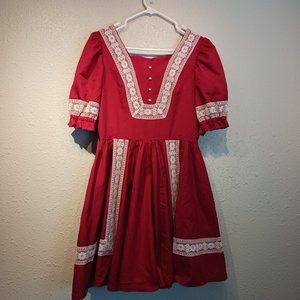Vintage Lace Red Womens Dress Square Dance  Ruffle Petticoat Red Medium